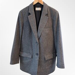 Herringbone Slate Gray Wool Tweed Blazer